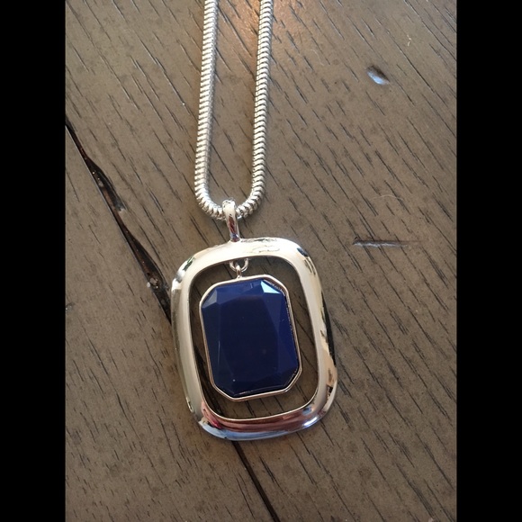 Long Silver and Blue Statement Pendent - Picture 4 of 7
